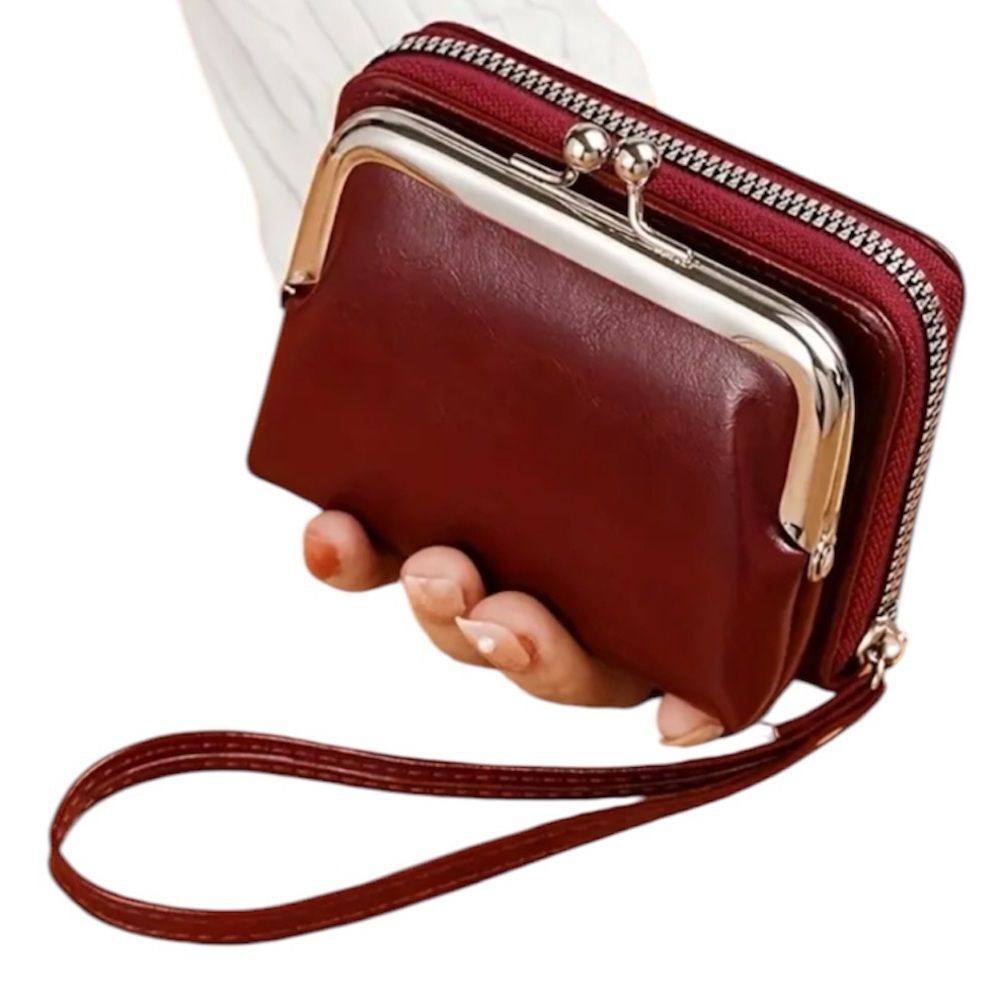 Women's Burgundy Wristlet Clutch Wallet - Compact Faux Leather Wristlet